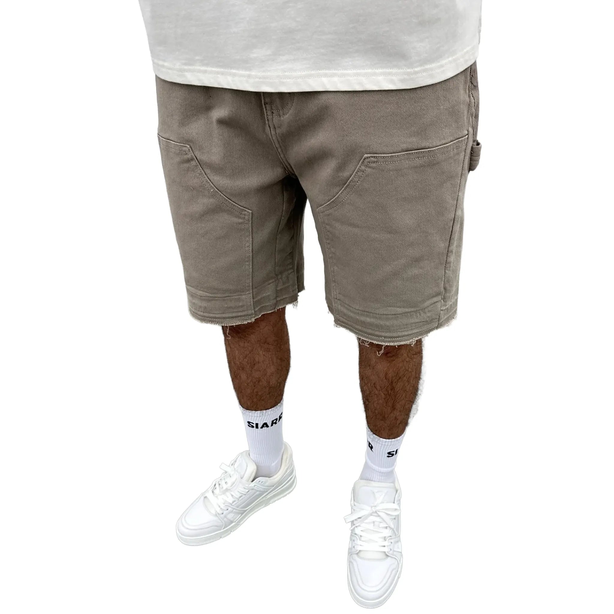 Model Front Side View Of SIARR Rio Biege Shorts